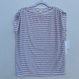 Caslon Women’s Knit Striped Ruched Shoulder Tee Size Small white/purple